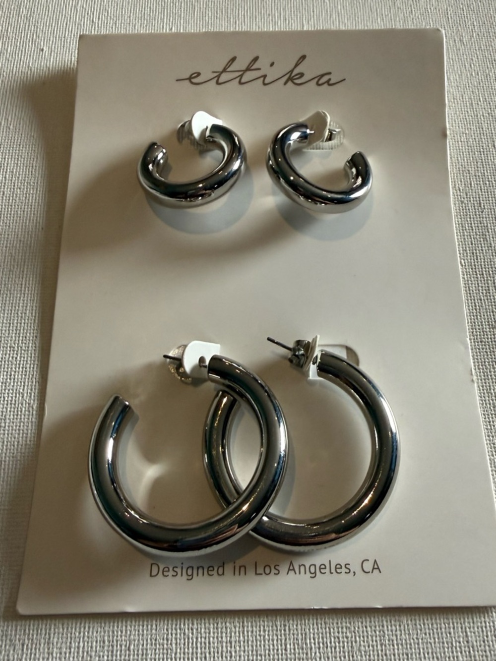 NEW ettika Shiny Silver Stud Earrings Duo